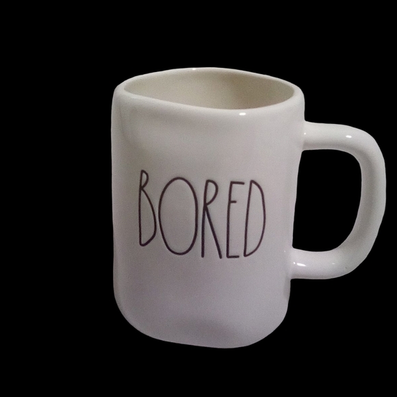 Rae DunnWhite Ceramic Mug with Handwritten Text BORED - Picture 1 of 5